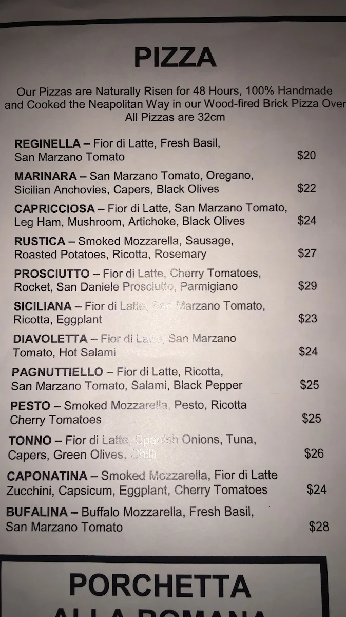Menu, Da Orazio