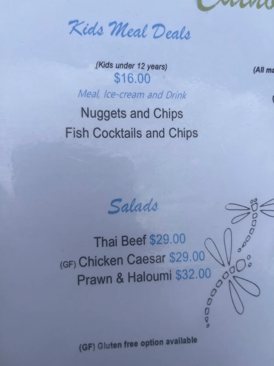 Menu, Catho Pub ("Catherine Hill Bay Hotel")
