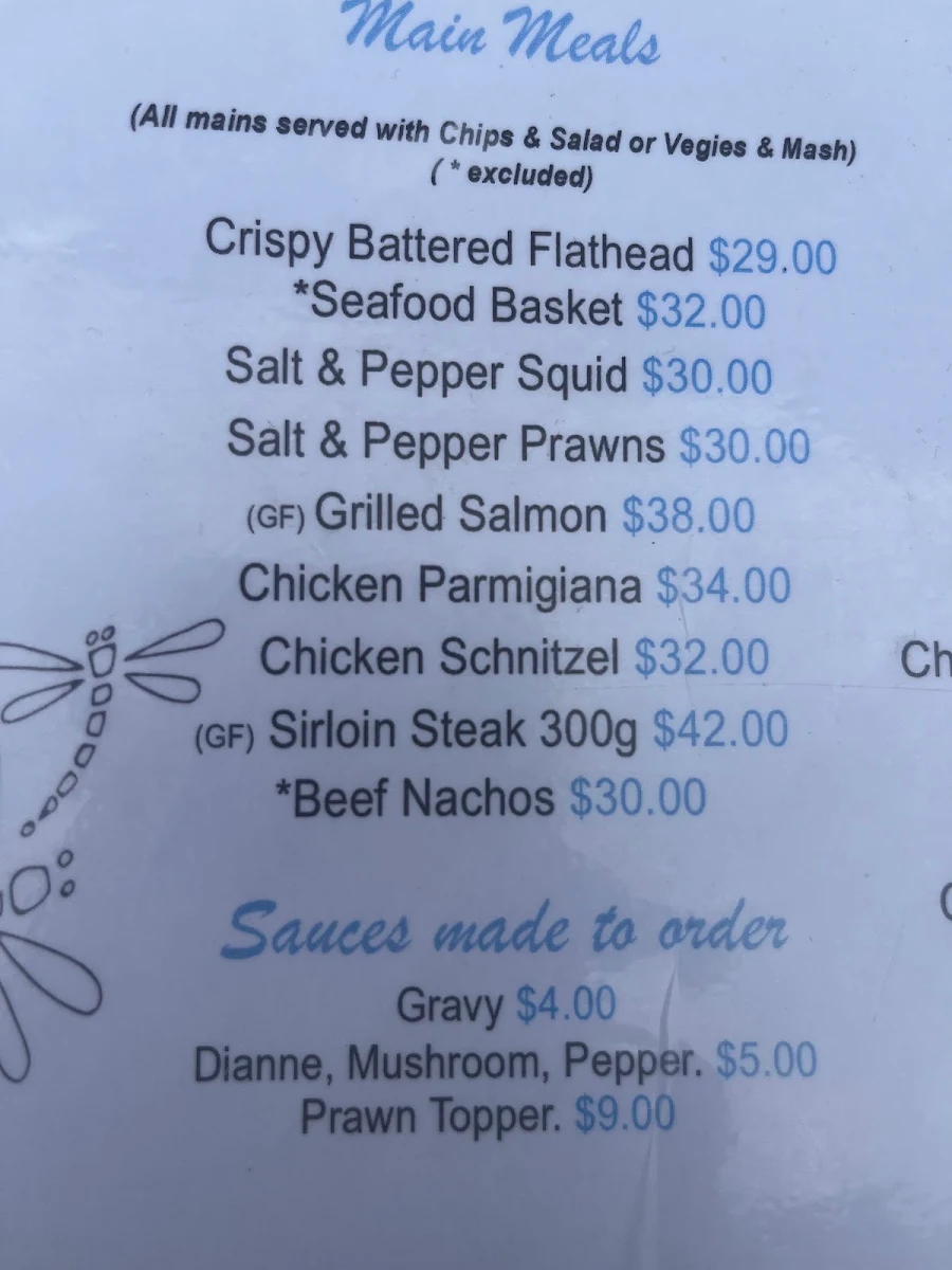Menu, Catho Pub ("Catherine Hill Bay Hotel")