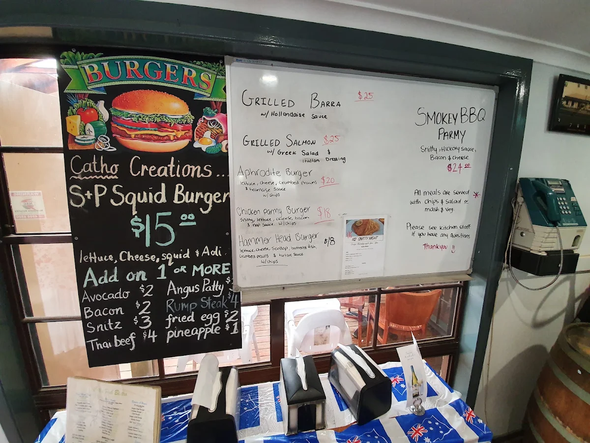 Menu, Catho Pub ("Catherine Hill Bay Hotel")