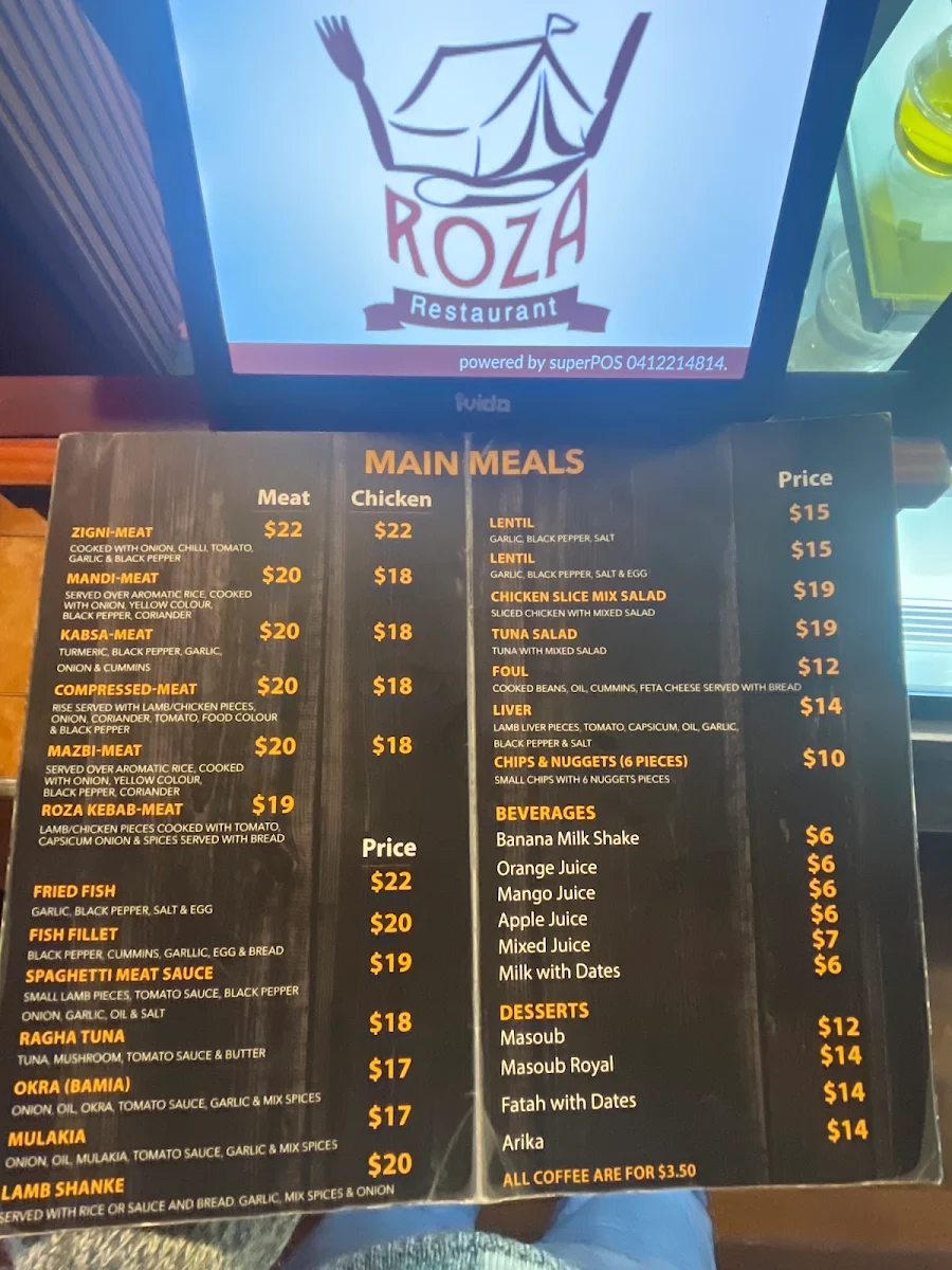 Menu, Roza Restaurant Mandi