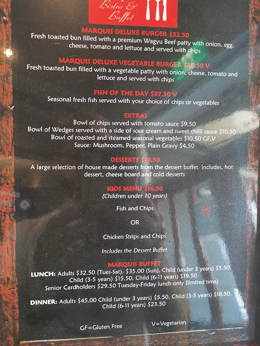 Menu, Marquis Bistro & Buffet Hobart