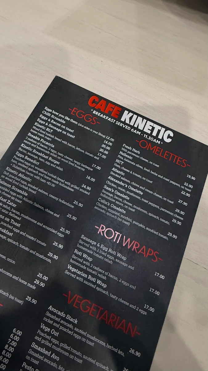 Menu, Cafe Kinetic