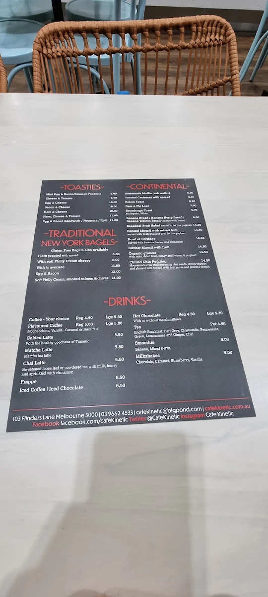 Menu, Cafe Kinetic