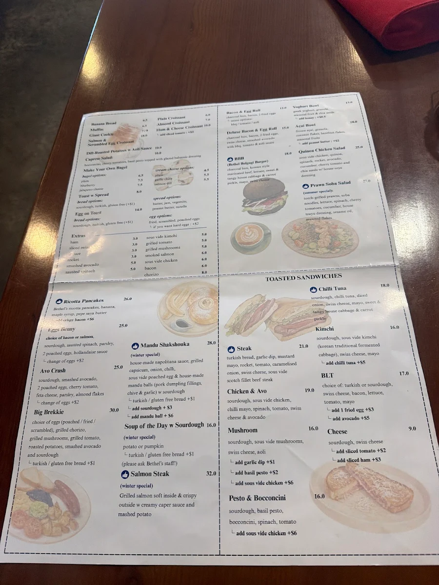 Menu, Cafe The Bethel