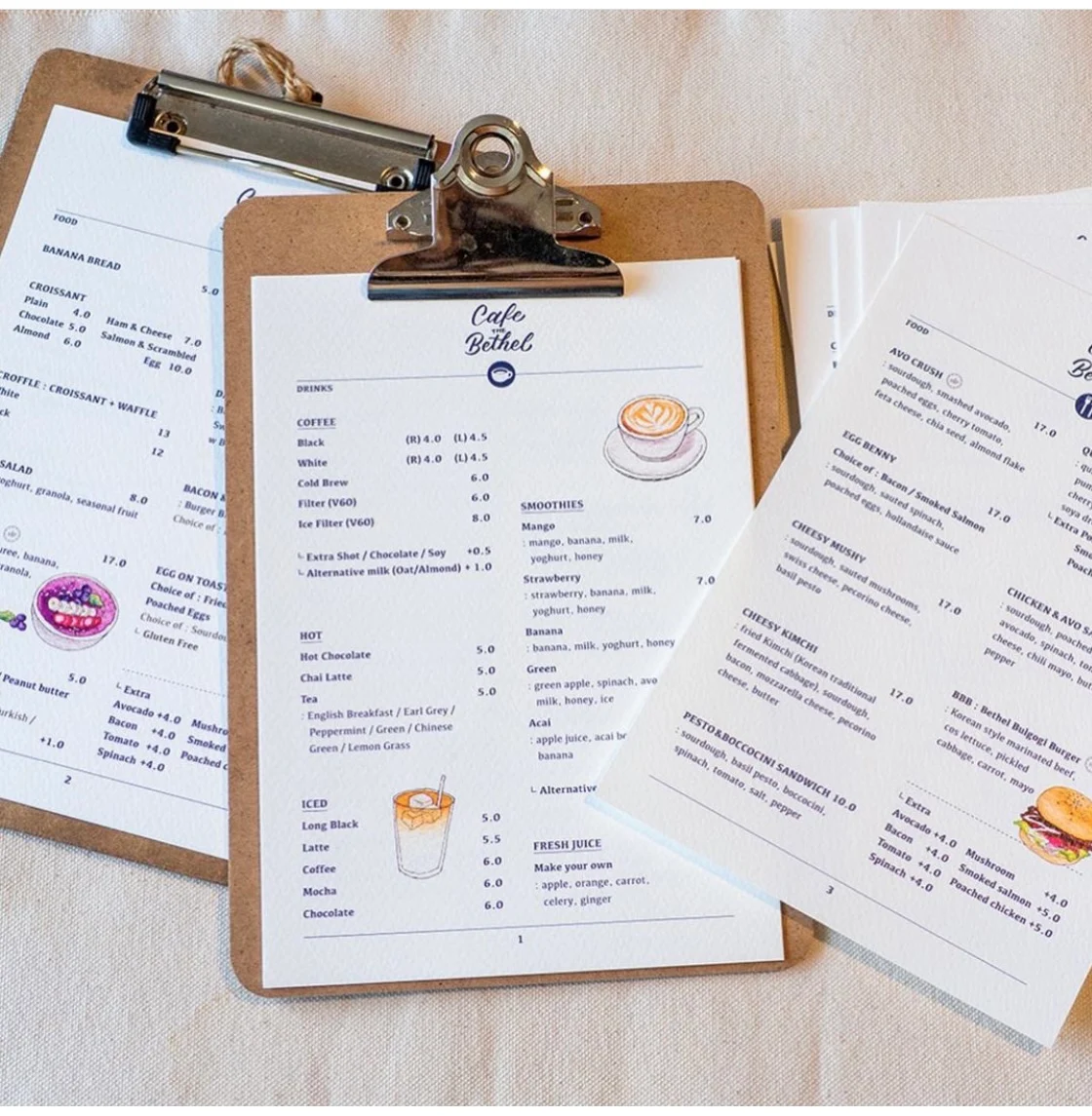 Menu, Cafe The Bethel