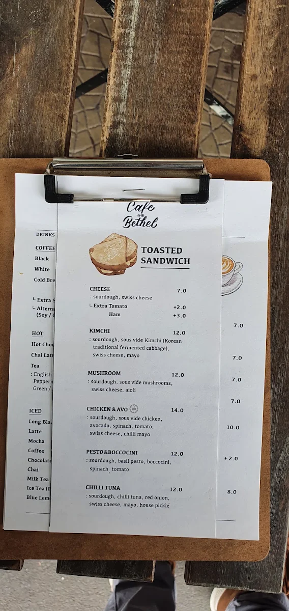 Menu, Cafe The Bethel