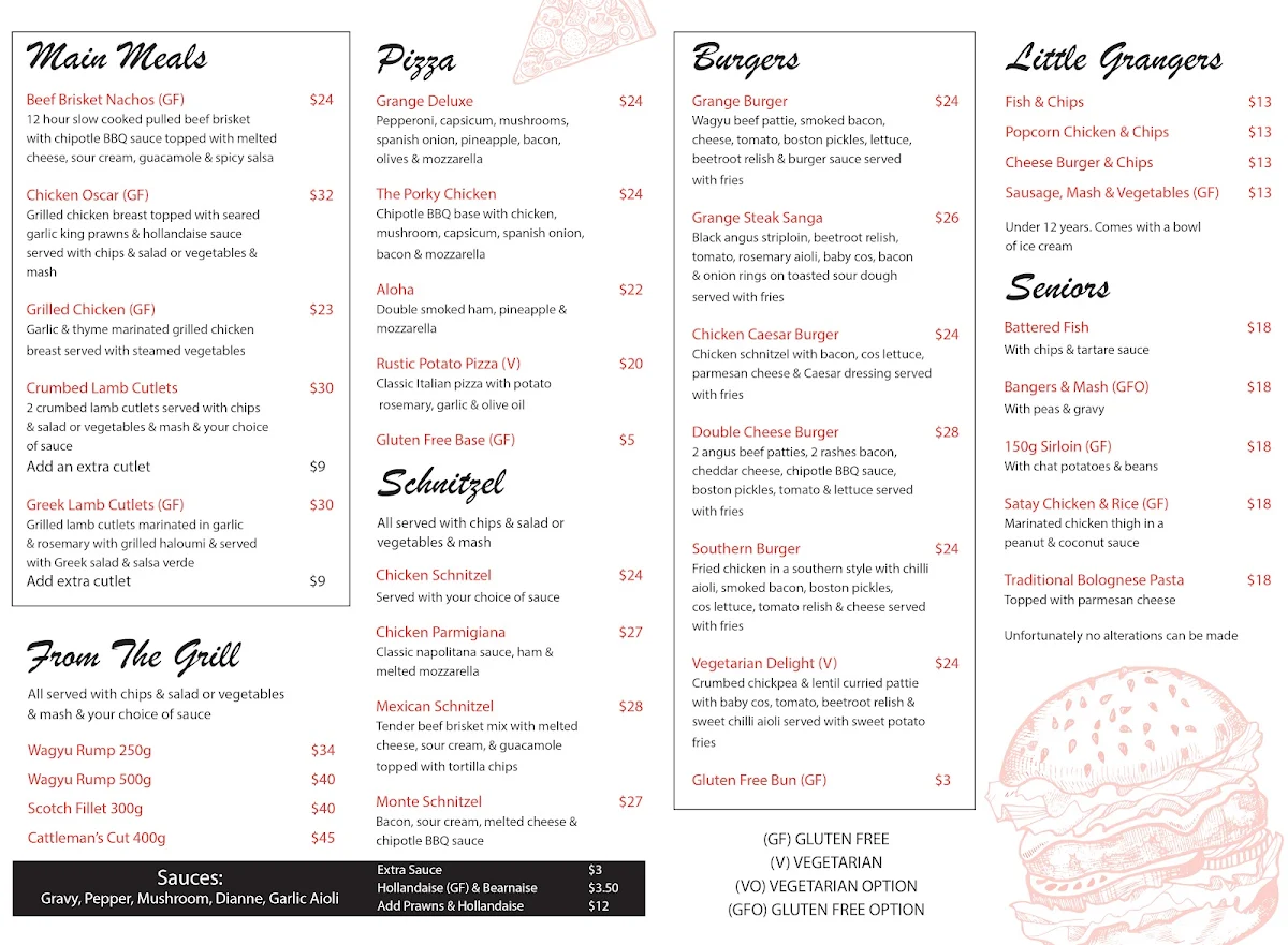Menu, The Grange Wyoming