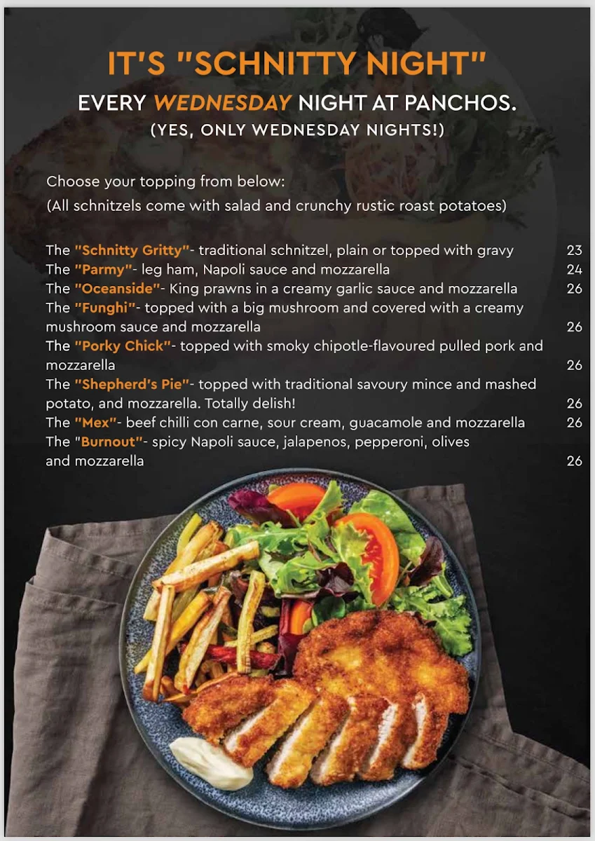 Menu, Panchos Pizza