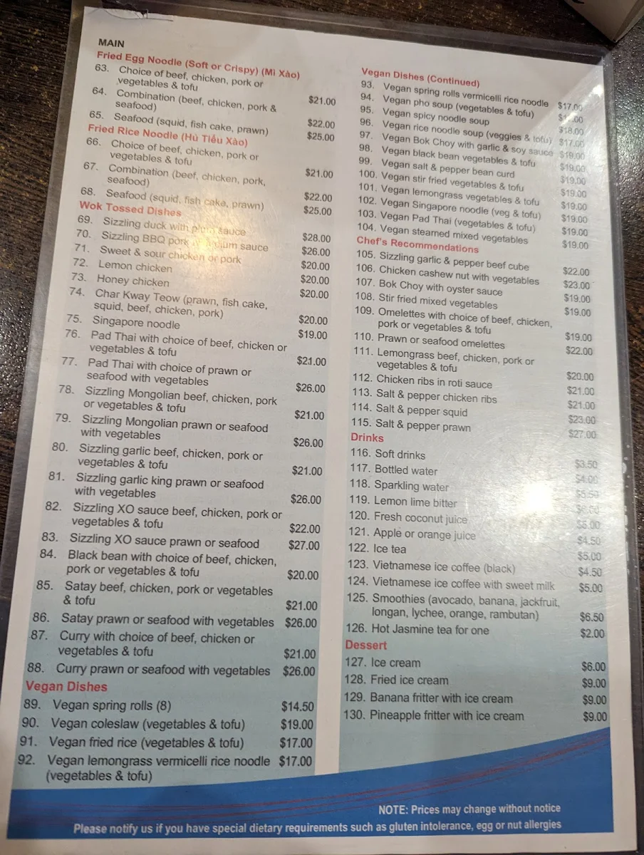 Menu, Pho Heaven