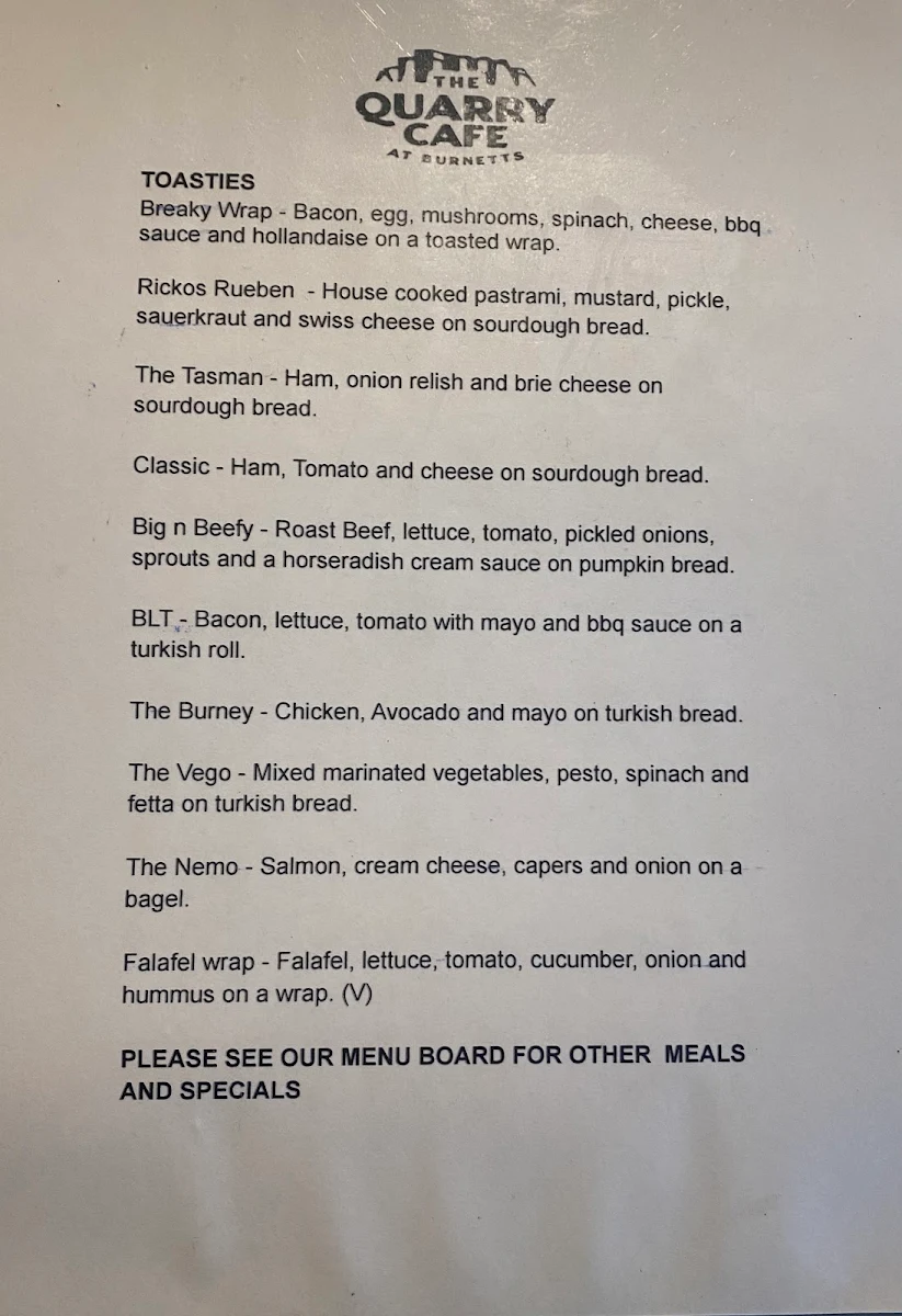 Menu, The Quarry Cafe