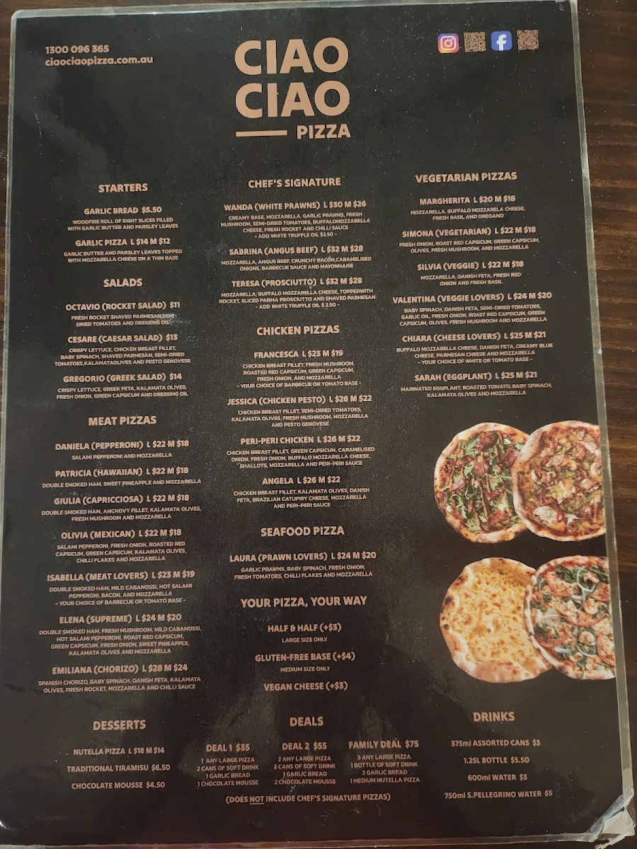 Menu, Ciao Ciao Pizza