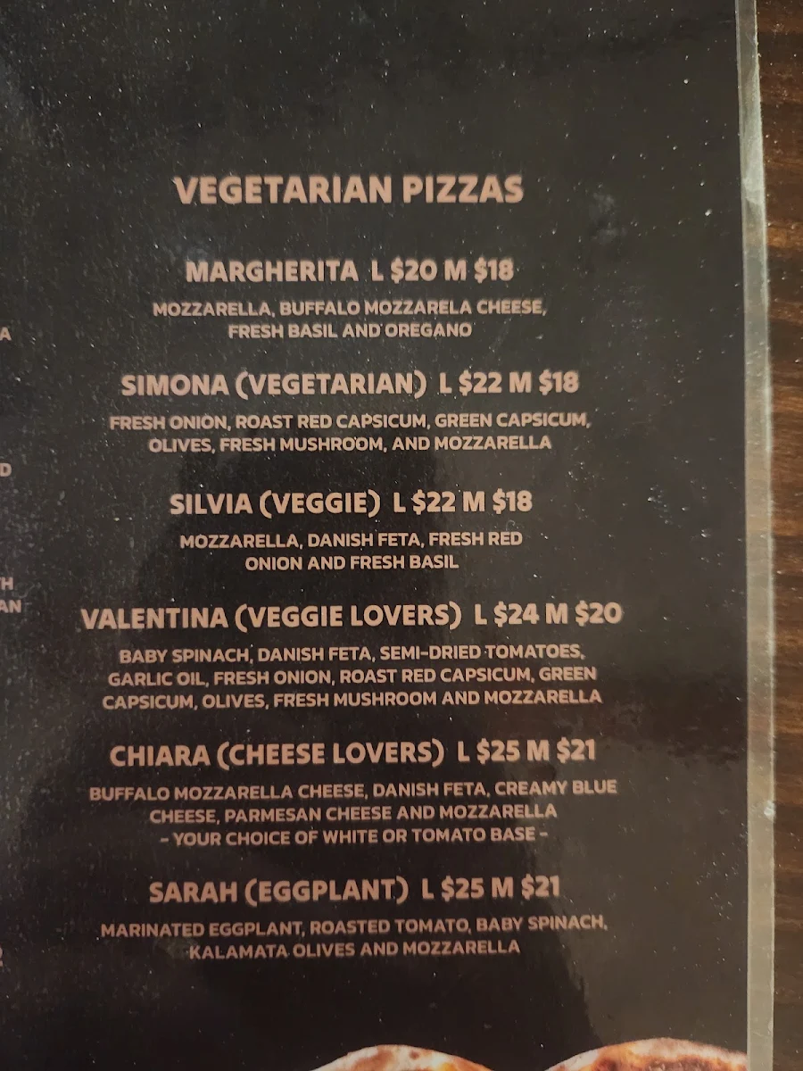 Menu, Ciao Ciao Pizza