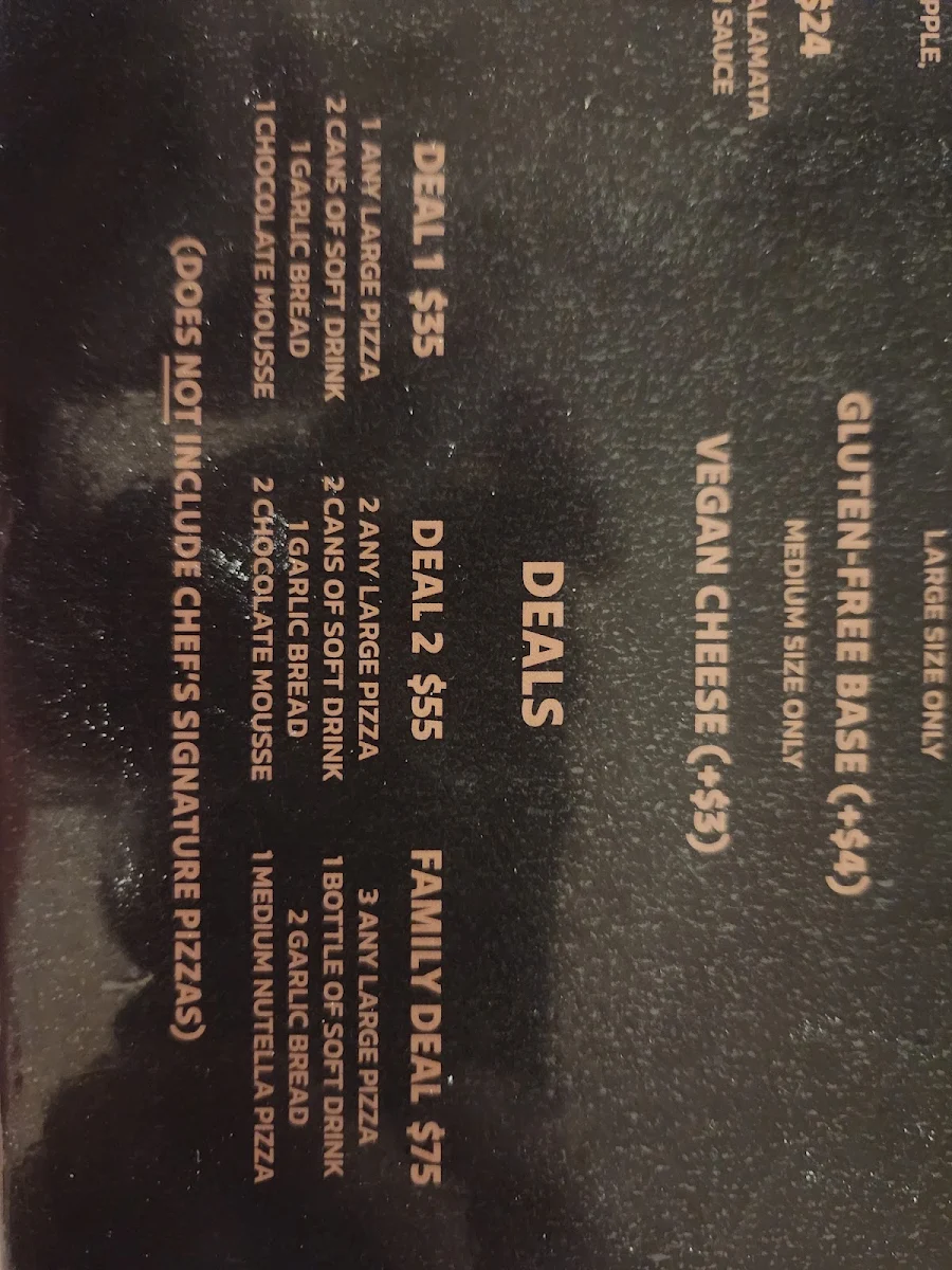 Menu, Ciao Ciao Pizza