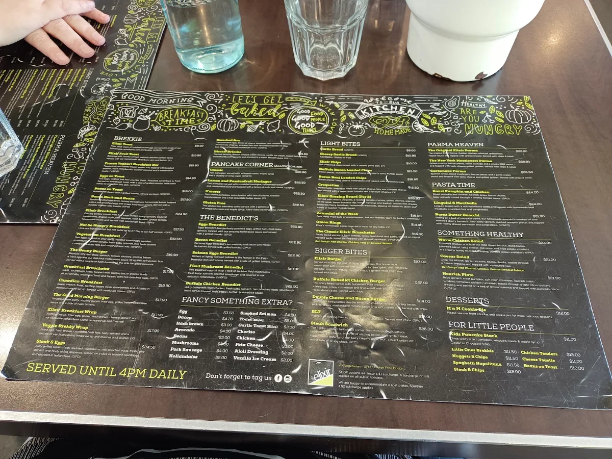 Menu, Cafe Elixir