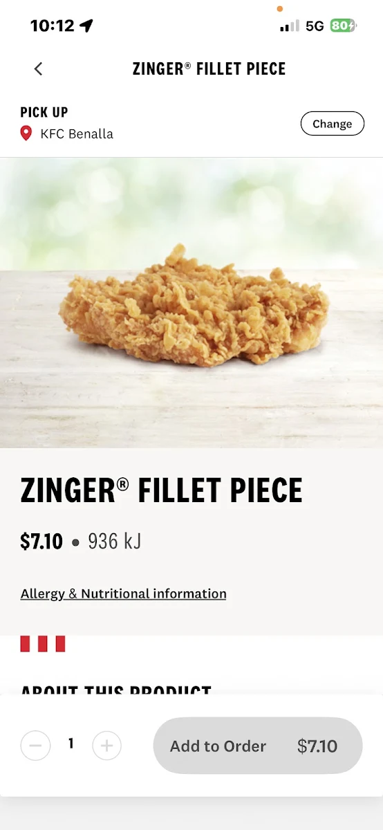 Menu, KFC Benalla