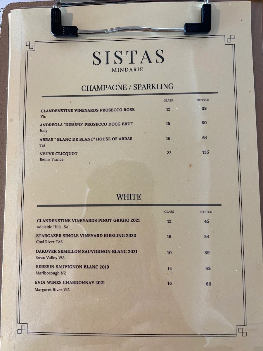 Menu, Sistas Mindarie