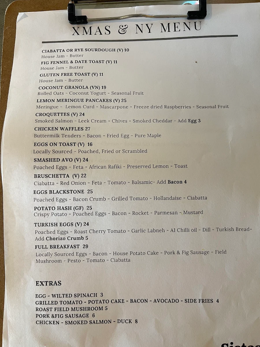 Menu, Sistas Mindarie