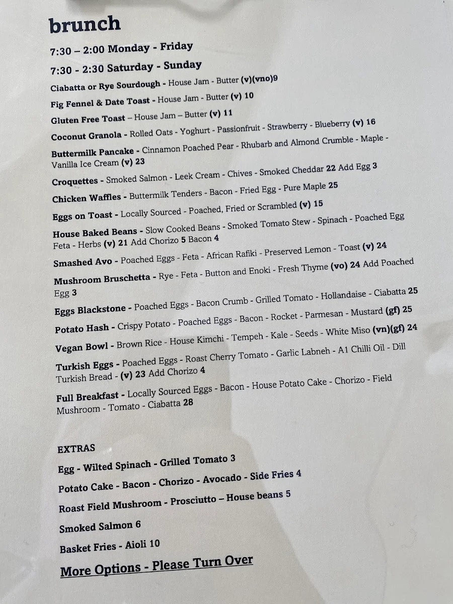 Menu, Sistas Mindarie