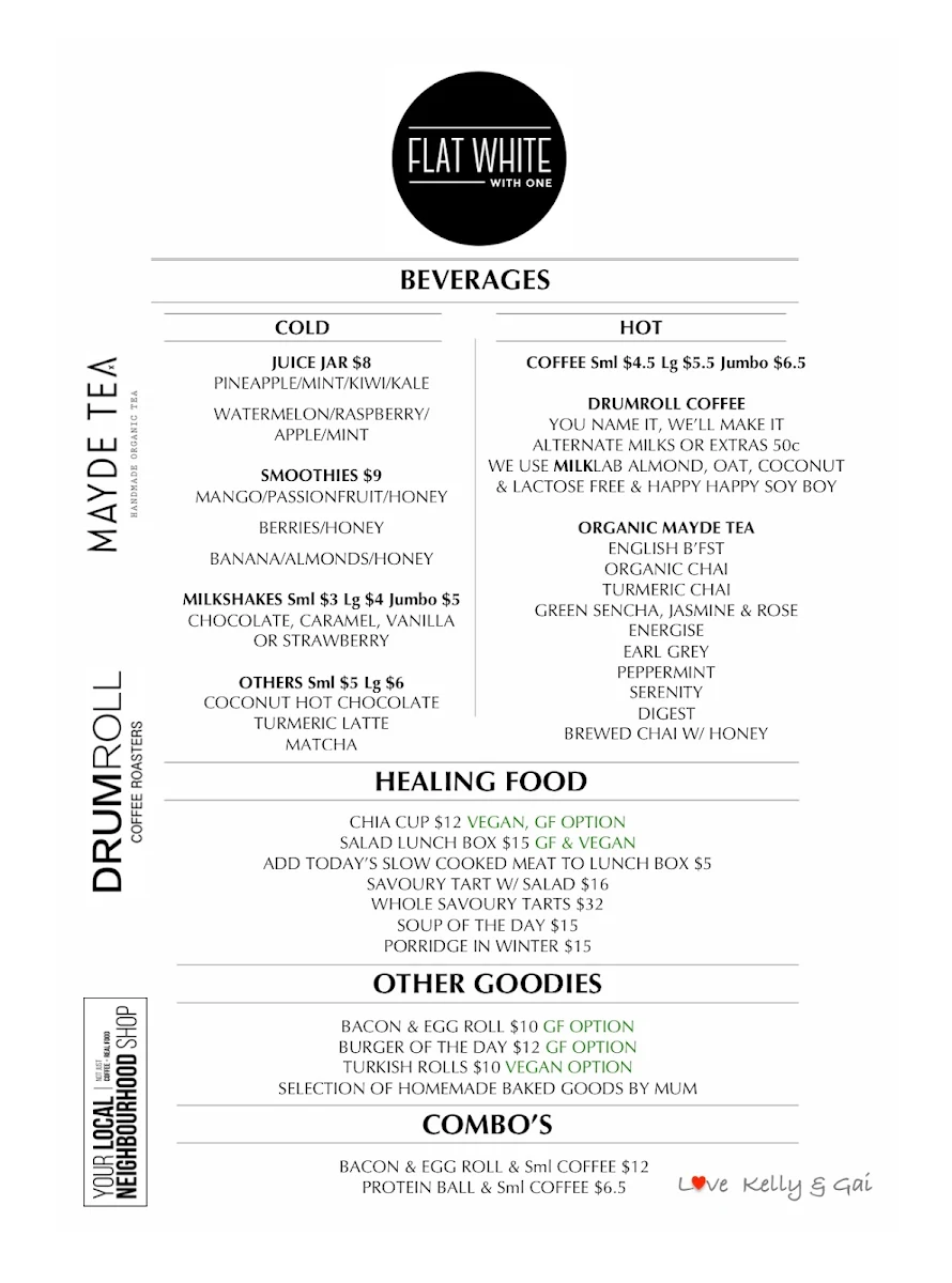 Menu, Flat White With One