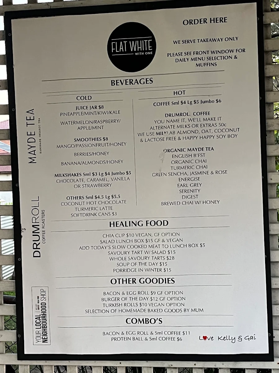 Menu, Flat White With One