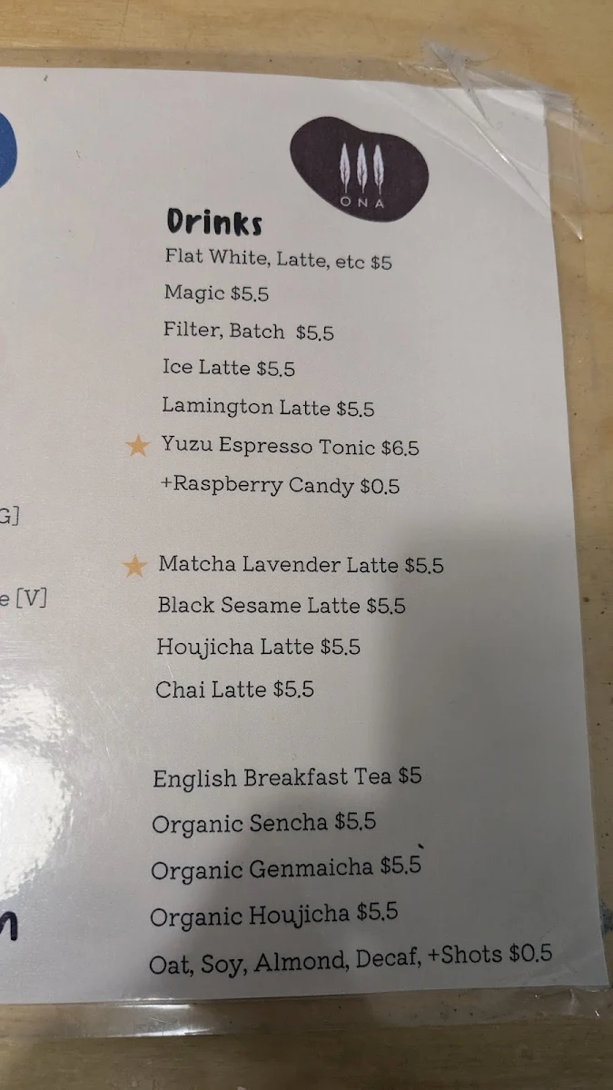 Menu, Tokyo Lamington Newtown