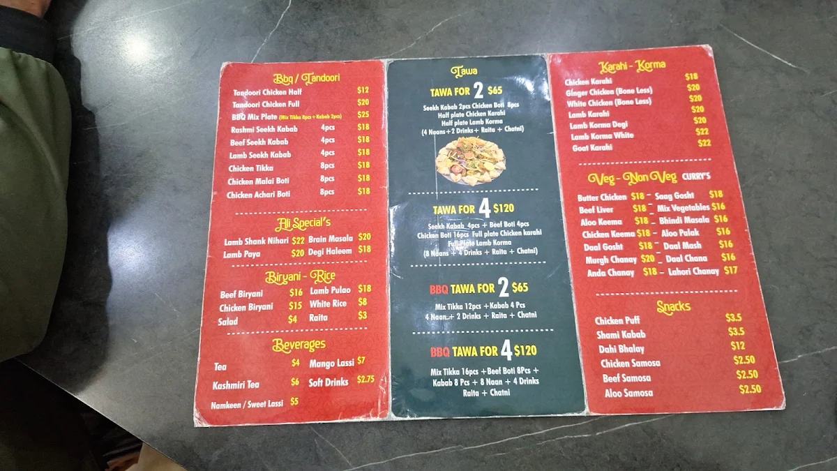Menu, Halal Ali Dine Inn & Take Away