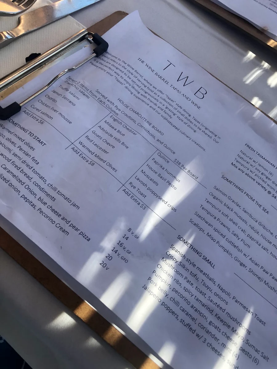 Menu, The Wine Barrel