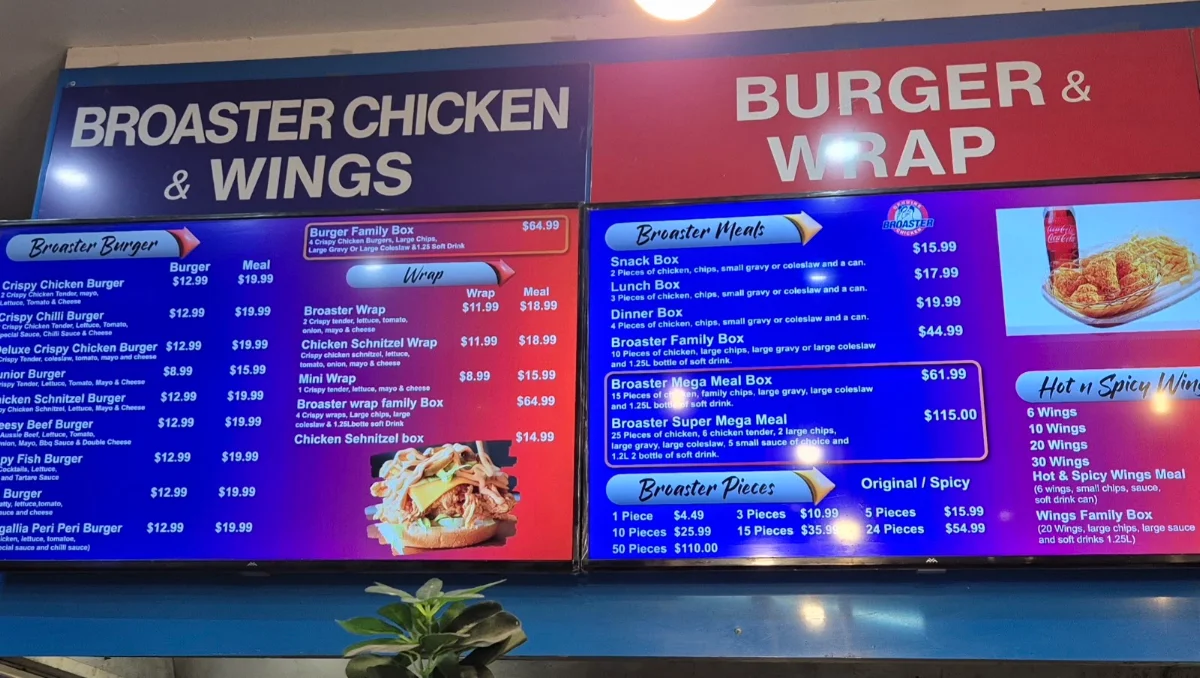 Menu, Broaster Chicken Glenfield