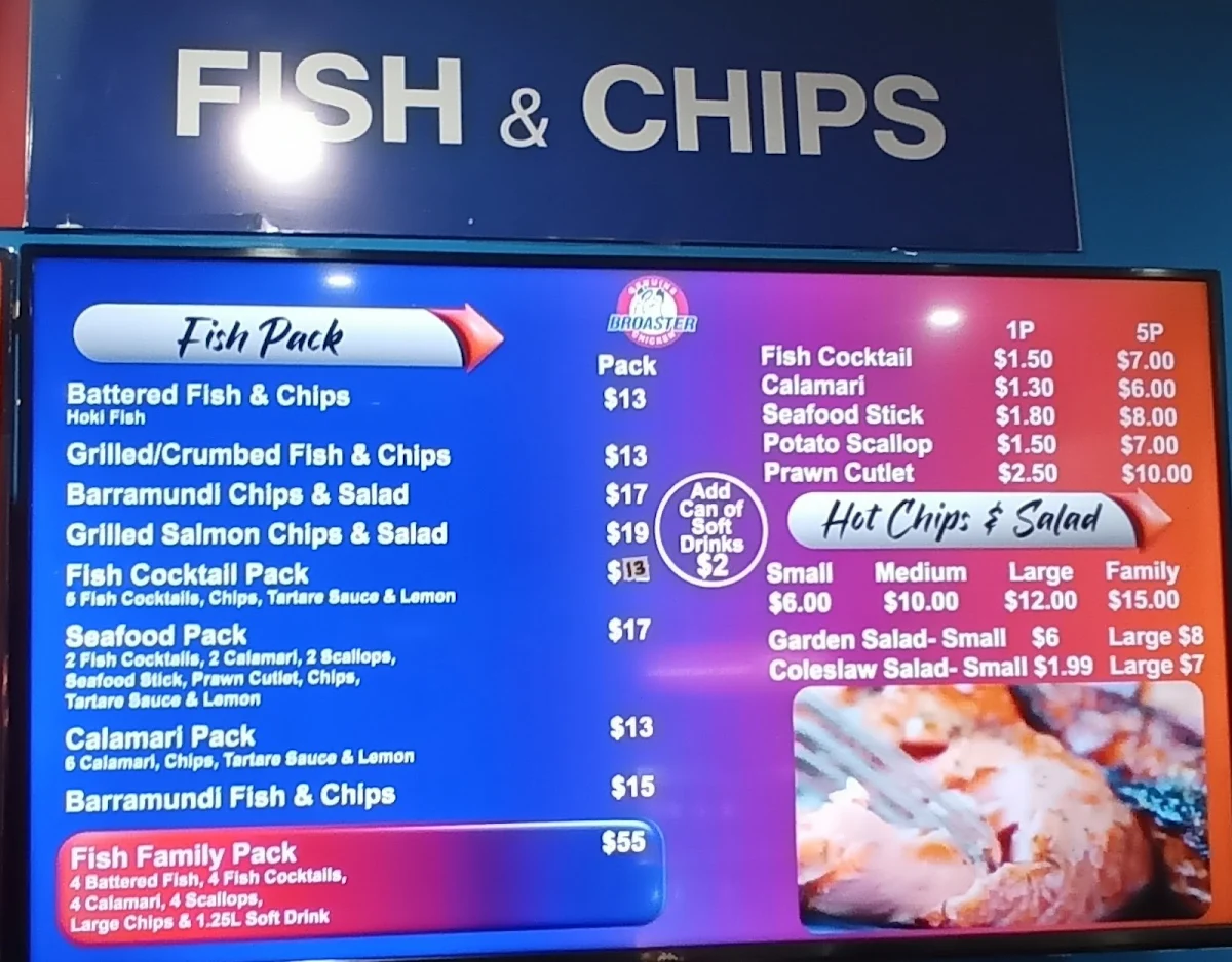 Menu, Broaster Chicken Glenfield