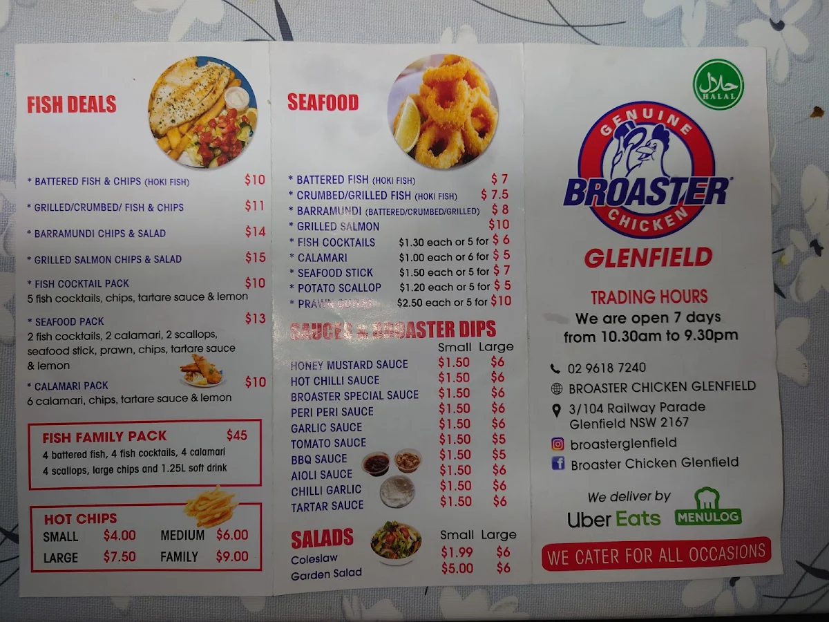 Menu, Broaster Chicken Glenfield