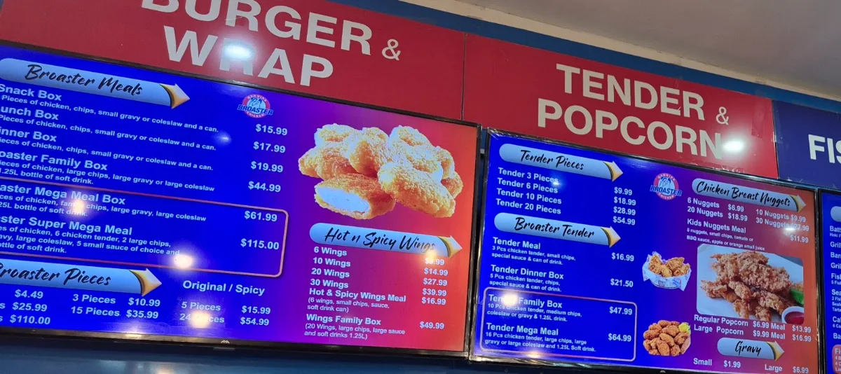 Menu, Broaster Chicken Glenfield