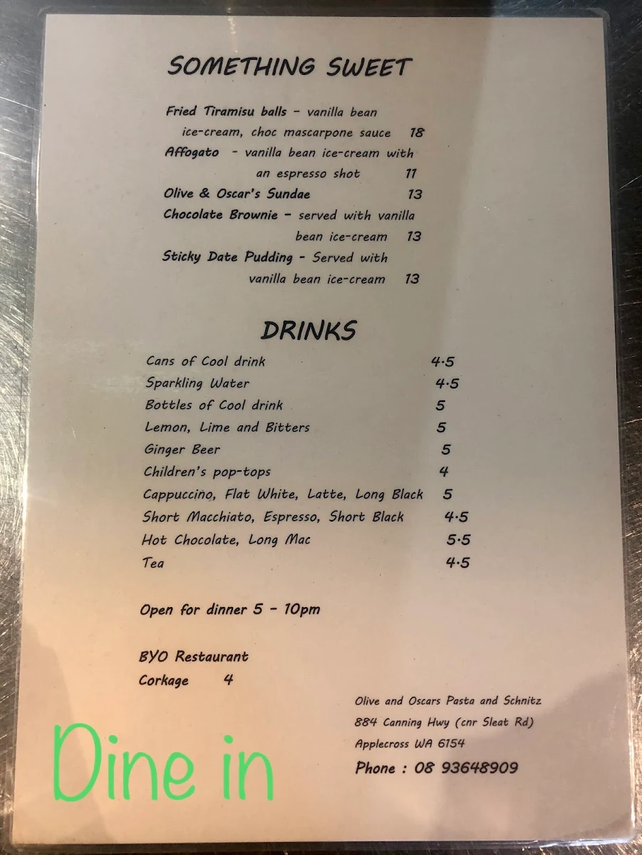 Menu, Olive And Oscars