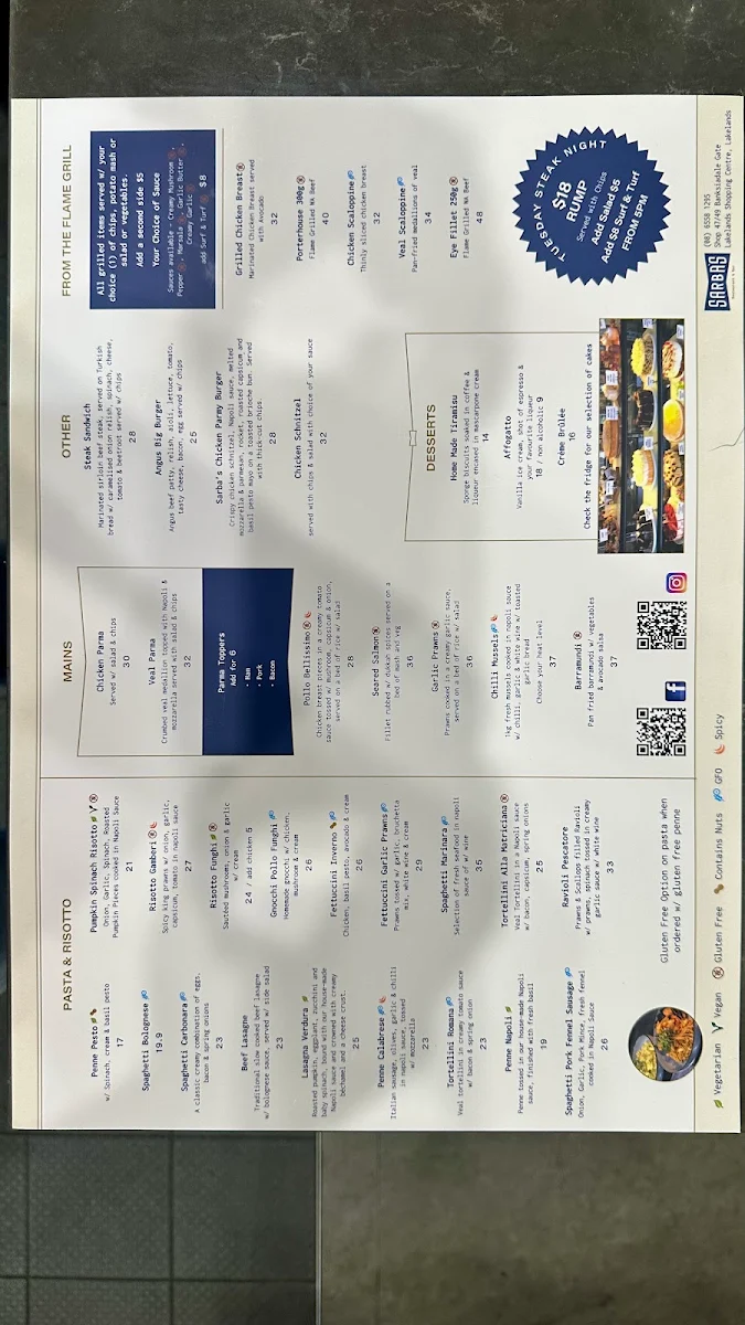 Menu, Sarba's