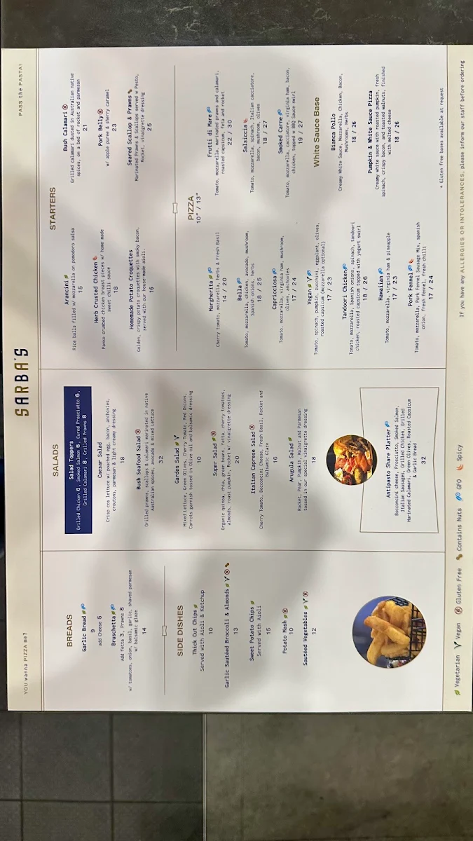 Menu, Sarba's