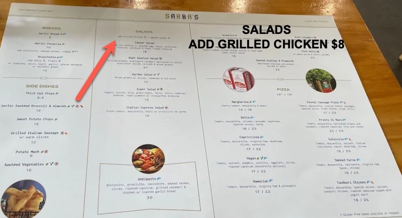 Menu, Sarba's