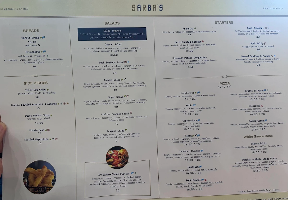 Menu, Sarba's