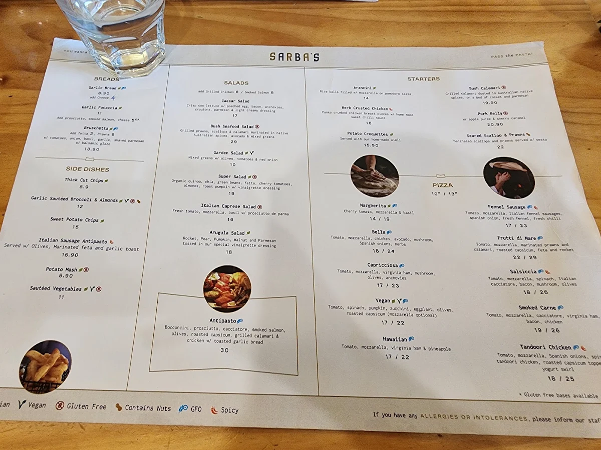 Menu, Sarba's