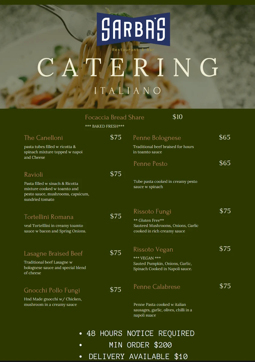 Menu, Sarba's