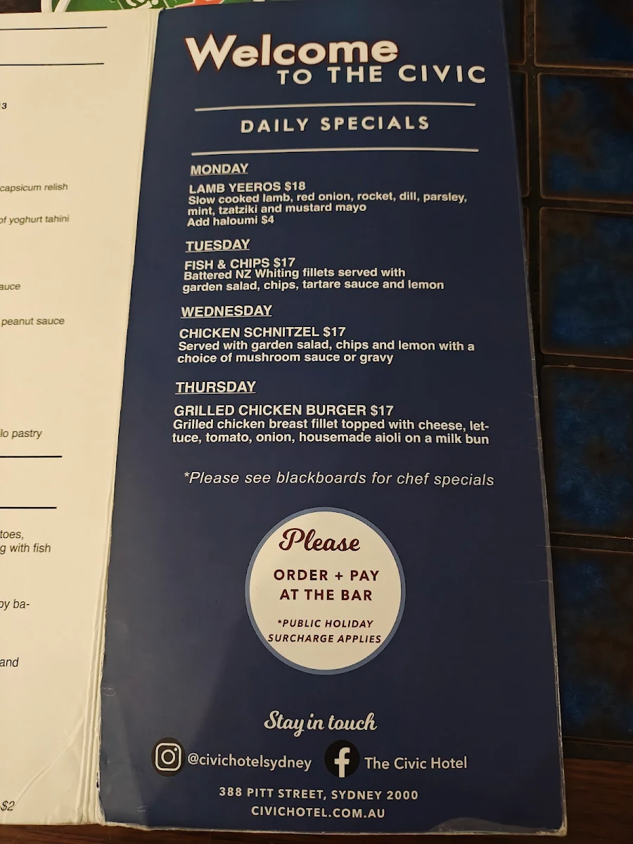 Menu, The Civic Hotel