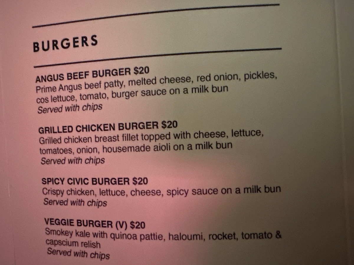 Menu, The Civic Hotel