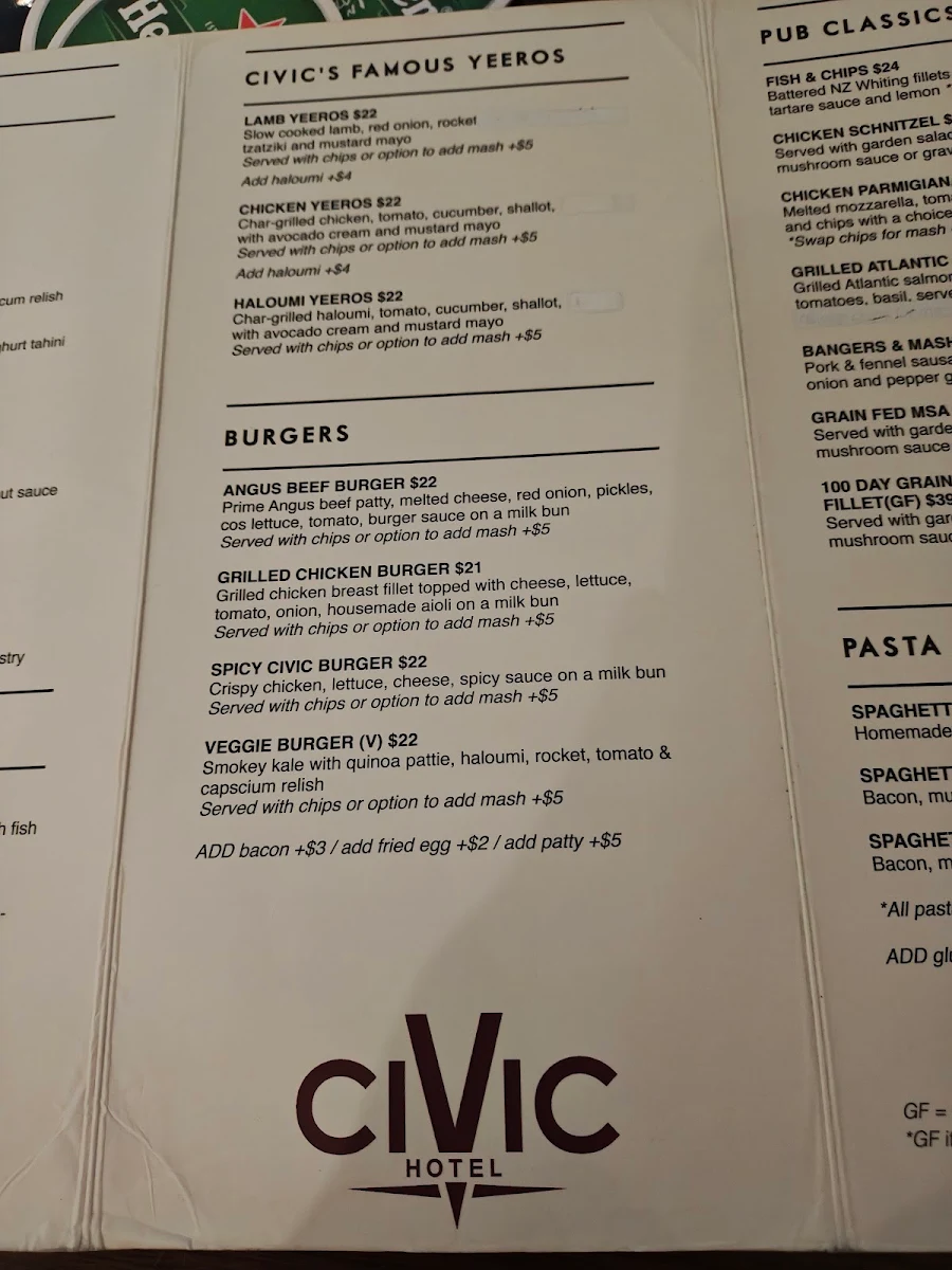 Menu, The Civic Hotel