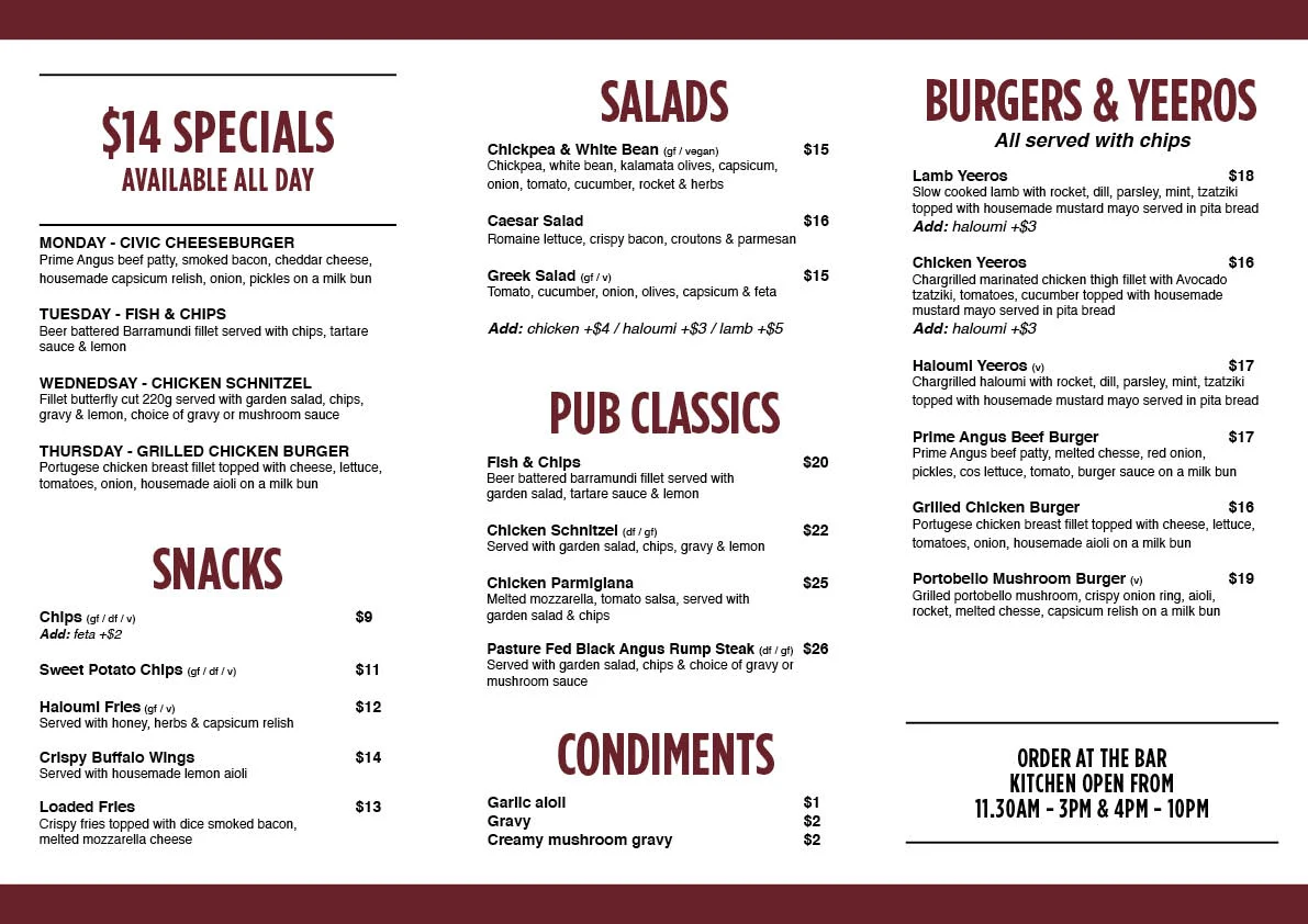 Menu, The Civic Hotel