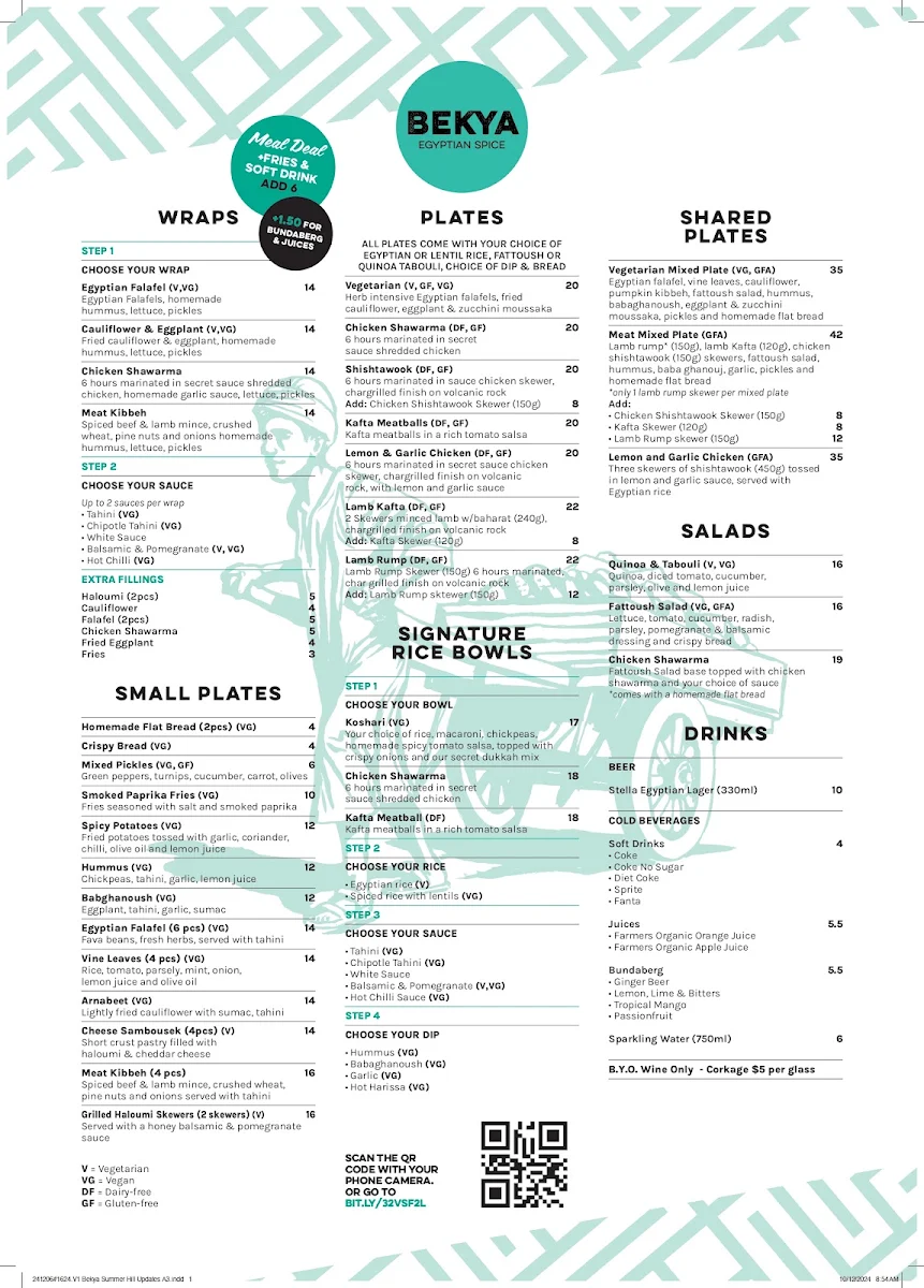 Menu, Bekya Summer Hill