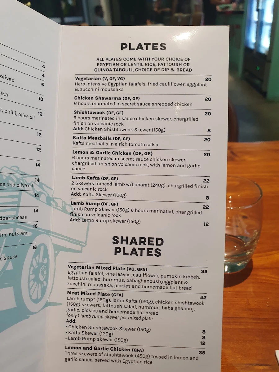 Menu, Bekya Summer Hill