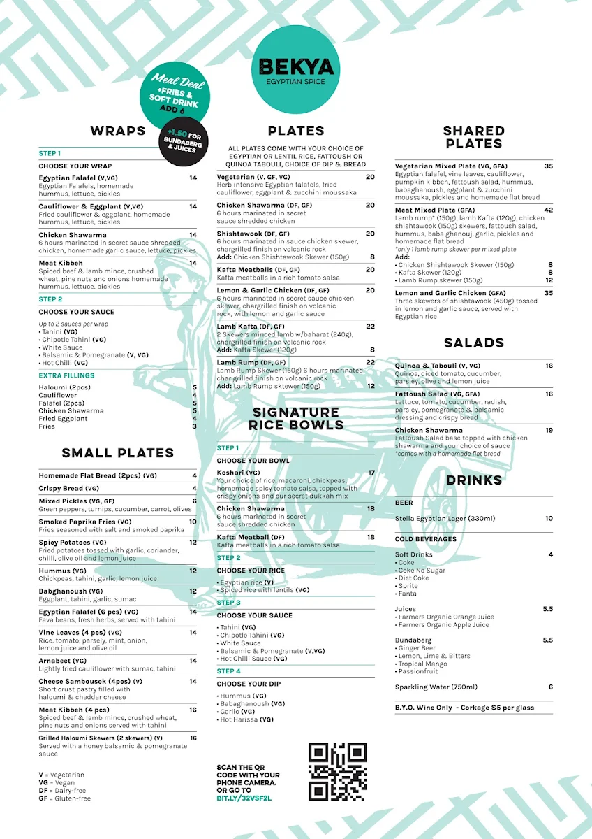 Menu, Bekya Summer Hill