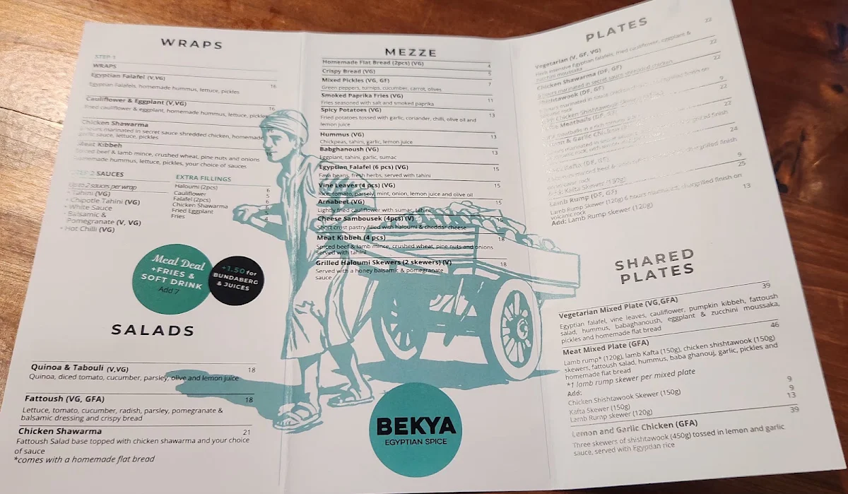 Menu, Bekya Summer Hill