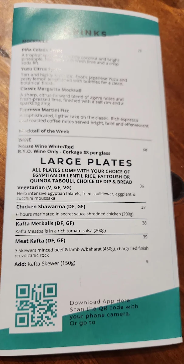 Menu, Bekya Summer Hill
