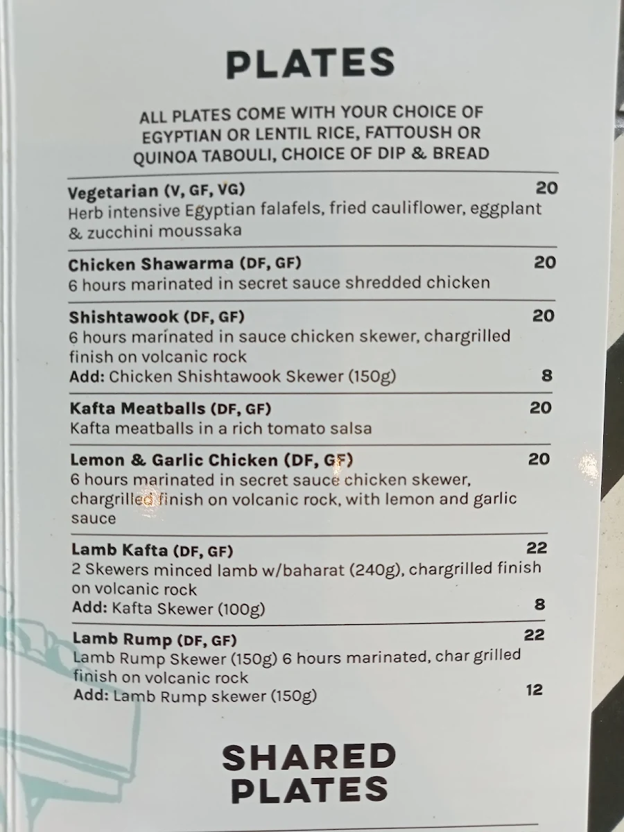 Menu, Bekya Summer Hill