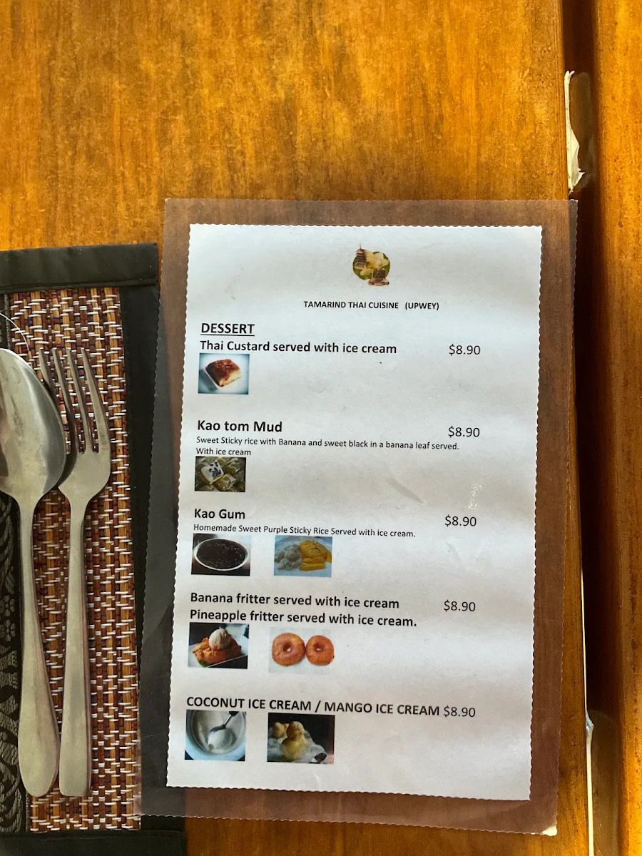 Menu, Tamarind Thai Cusine